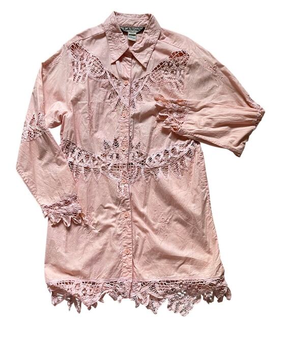 Judy Hornby Dresses & Skirts - Vintage Lace Soft Pink Button Down Dress Womens Size Small Western Cottage boho